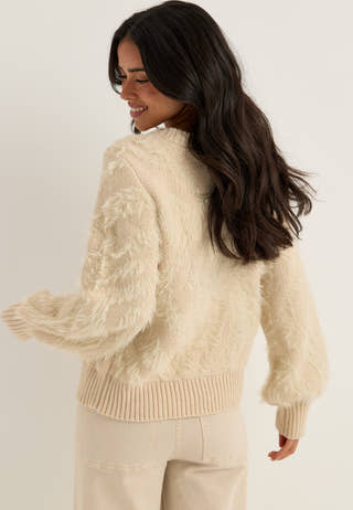 Objhollow L/S RE KNIT PULLOVER Beige