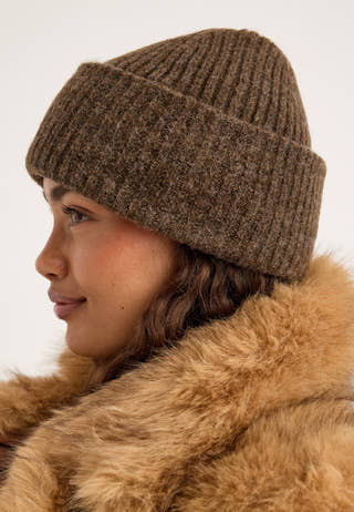 Slflulu Wool Blend Knit Beanie Brown