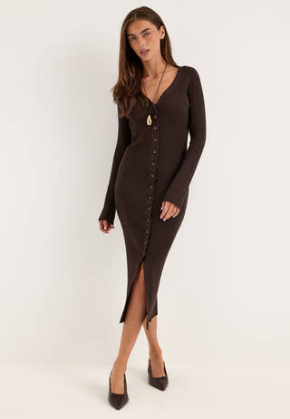 Knitted Cardigan Dress Brown