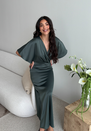 Wrap Satin Ankle Dress