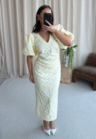 Puff Sleeve Jacquard Midi Dress