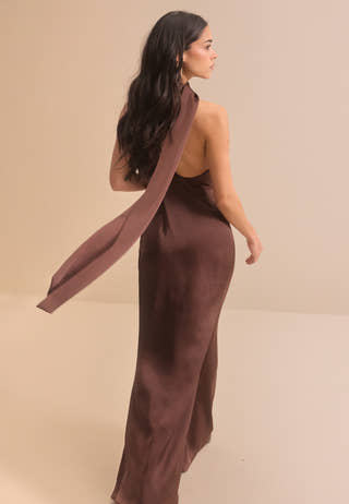 One Shoulder Scarf Satin Gown