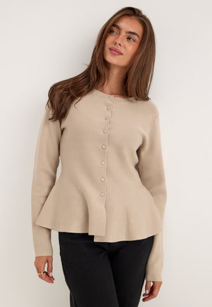 Knitted Peplum Cardigan Beige