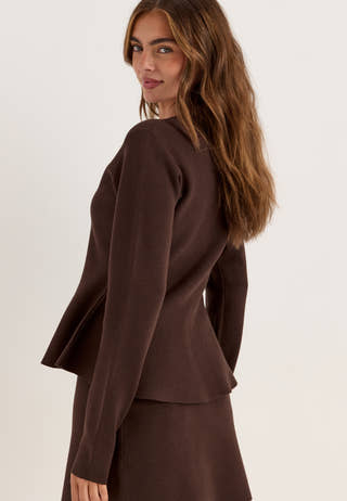 Knitted Peplum Cardigan Brown