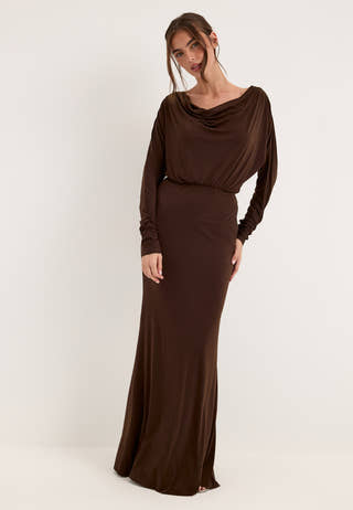 Multi Way Long Sleeve Maxi Dress Brown