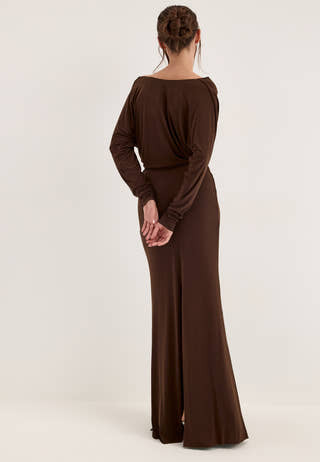 Multi Way Long Sleeve Maxi Dress Brown