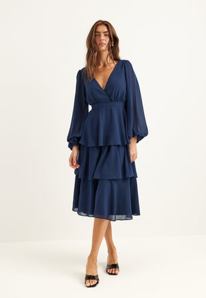 Long Sleeve Tiered Midi Dress