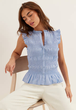 Sleeveless Cotton Smock Blouse