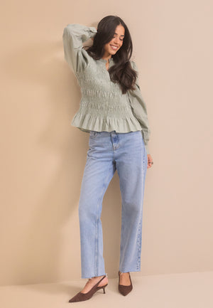 V-neck Cotton Smock Blouse