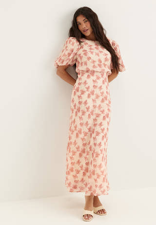 Structured Puff Sleeve Ankle Dress