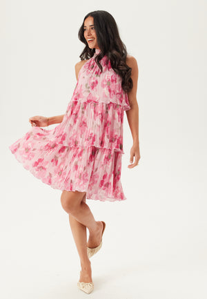 Pleated Flounce Mini Dress