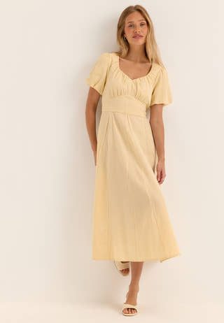 Seersucker Midi Dress Yellow