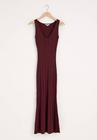 Knitted V-neck Dress Red