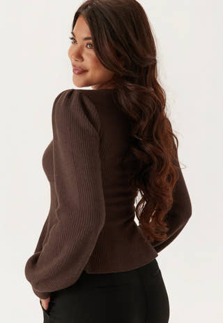 Pcsilly Ls Puff Knit Cardigan Brown