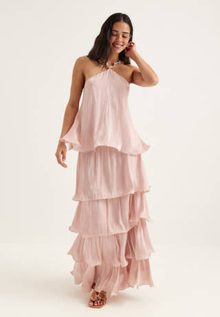 Shimmer Flounce Maxi Skirt