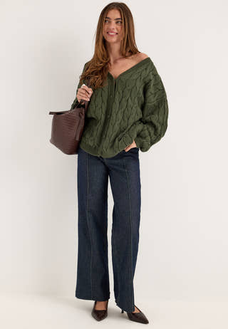 Cable Knit Cardigan Green
