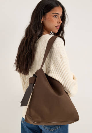 Faux Suede Large Tote Bag Brown