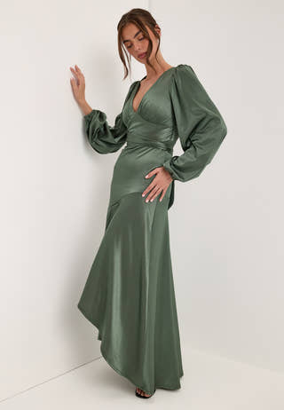 Satin Balloon Sleeve High Low