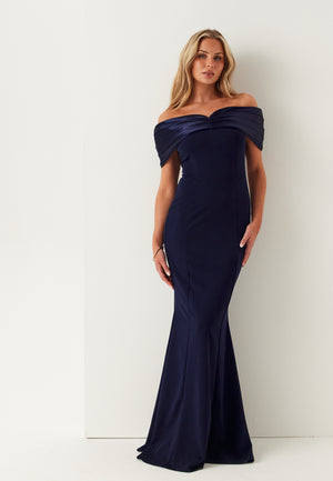 Satin Bow Off Shoulder Gown