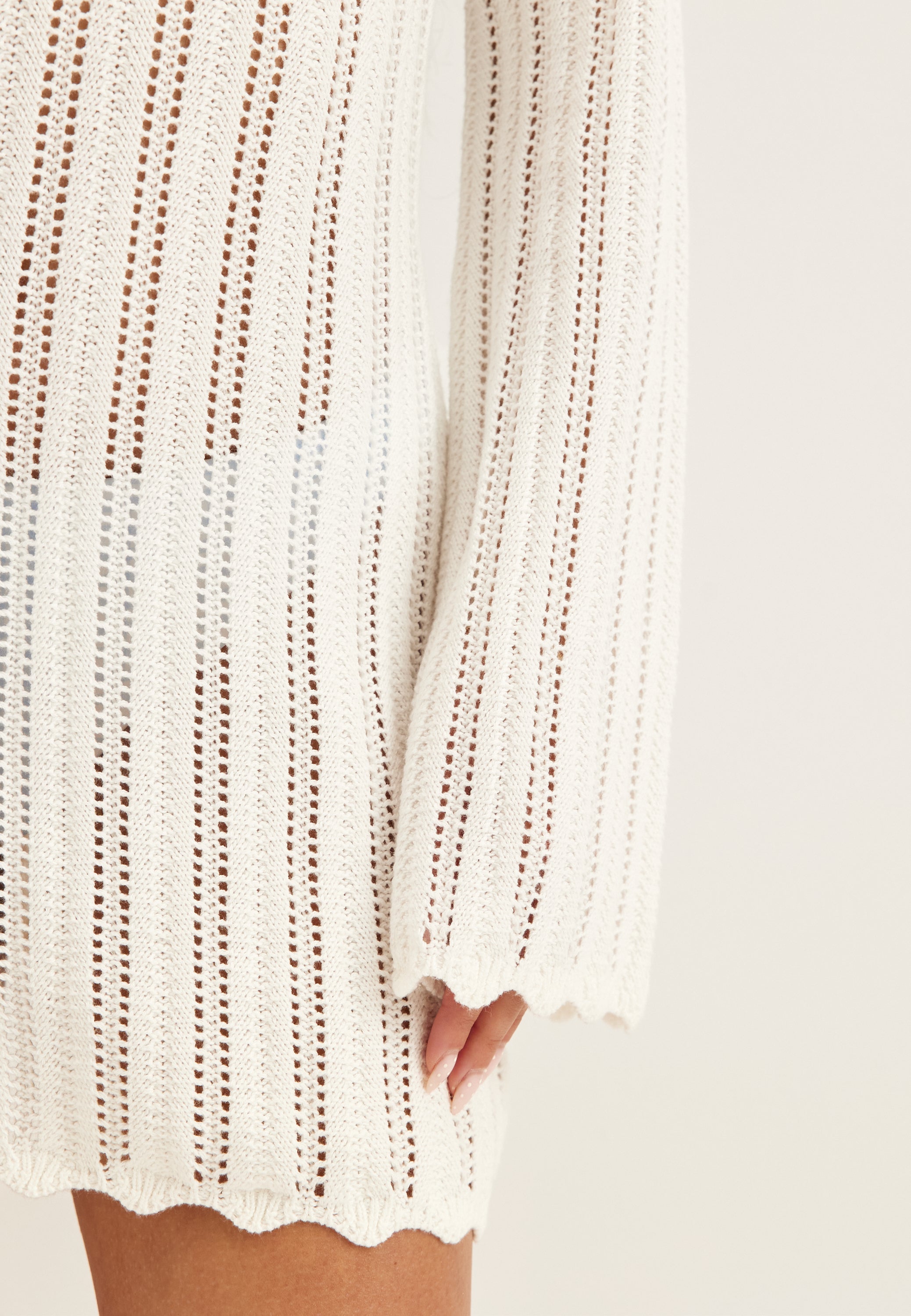 Bubbleroom  Boat Neck Structure Knitted Short Dress  Beach dresses  White