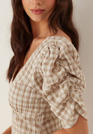 Ruched Puff Sleeve Ankle Dress