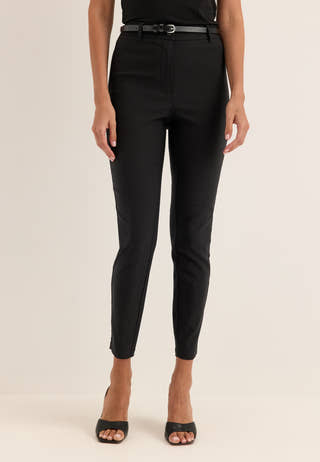 High Waist Stretchy Ankle Slit Trousers Black