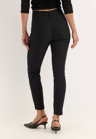 High Waist Stretchy Ankle Slit Trousers Black