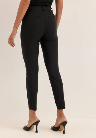 High Waist Stretchy Ankle Slit Trousers Black