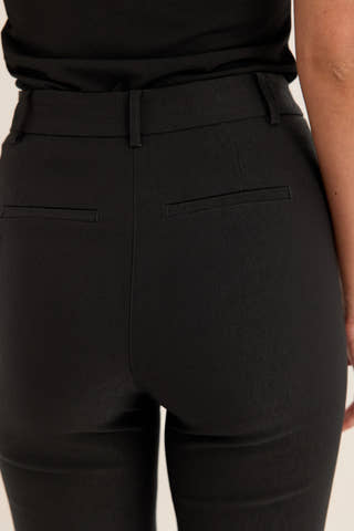 High Waist Stretchy Ankle Slit Trousers Black