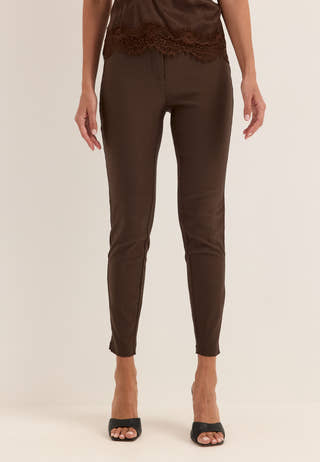 High Waist Stretchy Ankle Slit Trousers Brown