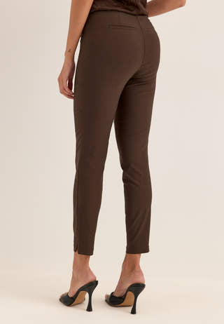 High Waist Stretchy Ankle Slit Trousers Brown