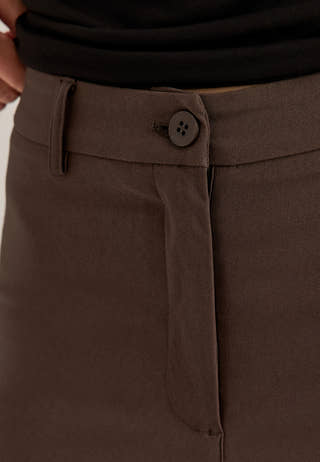 High Waist Stretchy Ankle Slit Trousers Brown