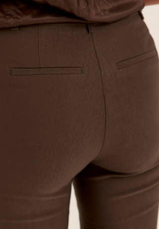 High Waist Stretchy Ankle Slit Trousers Brown
