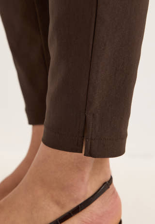 High Waist Stretchy Ankle Slit Trousers Brown