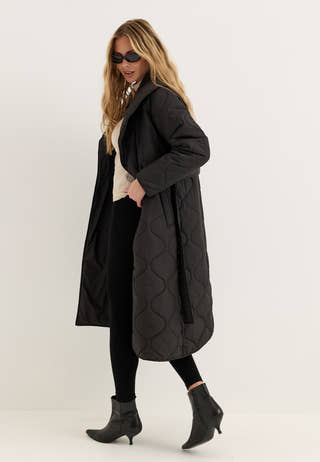 Quilted Long Jacket Black