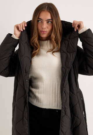 Quilted Long Jacket Black