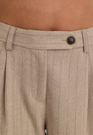 Mid Waist Pleated Suit Trousers Striped