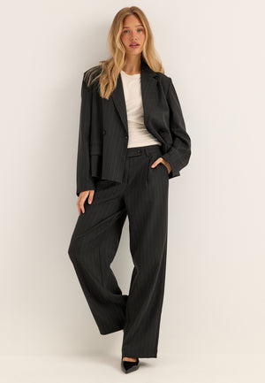 Mid Waist Pleated Suit Trousers Striped