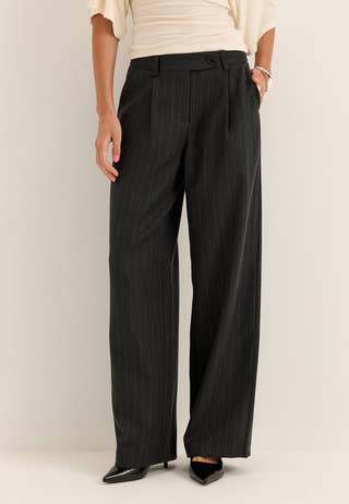 Mid Waist Pleated Suit Trousers Striped