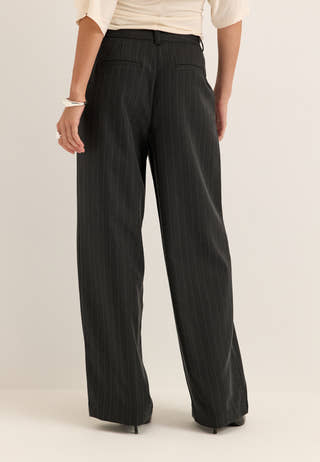 Mid Waist Pleated Suit Trousers Striped