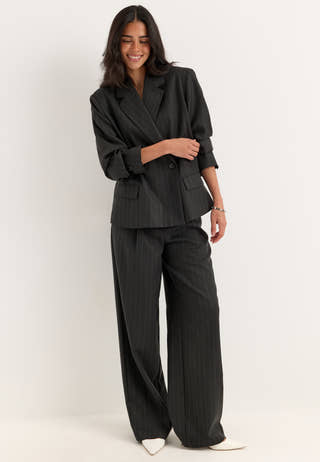 Mid Waist Pleated Suit Trousers Striped