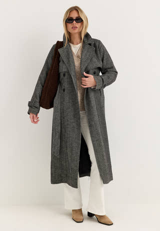 Tweed Trench Coat White