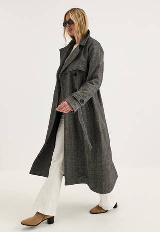 Tweed Trench Coat White