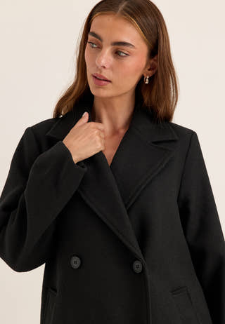 Straight Wool Blend Coat Black