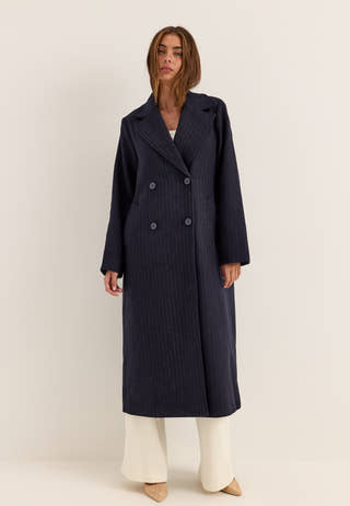 Straight Wool Blend Coat Striped