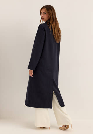 Straight Wool Blend Coat Striped