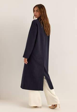 Straight Wool Blend Coat Striped