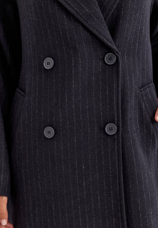 Straight Wool Blend Coat Striped