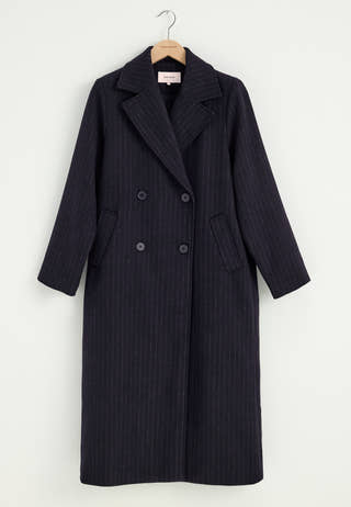 Straight Wool Blend Coat Striped