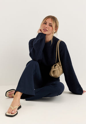 Mid Waist Stretchy Flared Trousers Blue